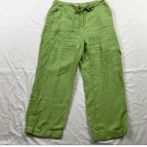 J. Jill 100% Linen Vibrant Green Wide Leg Pants 10